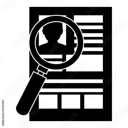 magnifying glass with curriculum vitae isolated icon