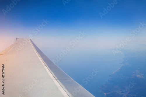 Plane window view of Turkey surrounded by the Black Sea