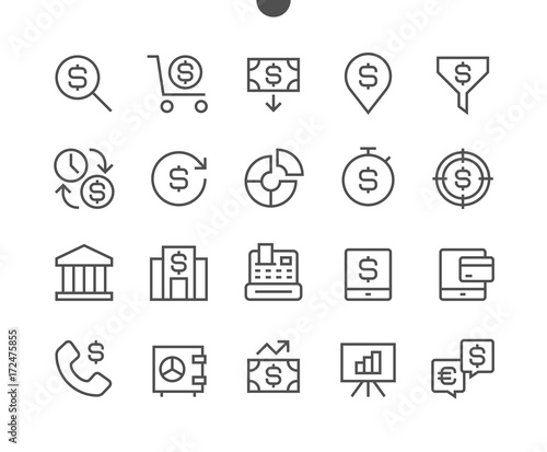 Financial Pixel Perfect Well-crafted Vector Thin Line Icons 48x48 Ready for 24x24 Grid for Web Graphics and Apps with Editable Stroke. Simple Minimal Pictogram