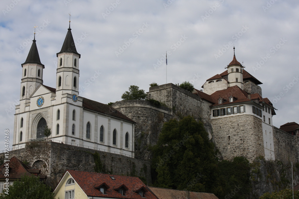 Aarburg Castle on the Aare River in Canton Aarau, Switzerland (large stitched file)