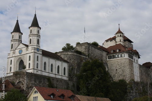 Aarburg Castle on the Aare River in Canton Aarau, Switzerland (large stitched file)