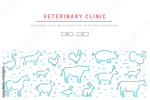 Vector template for your mobile app or site veterinary clinic, animal Vector illustration drawn in the style of outline isolated on white background