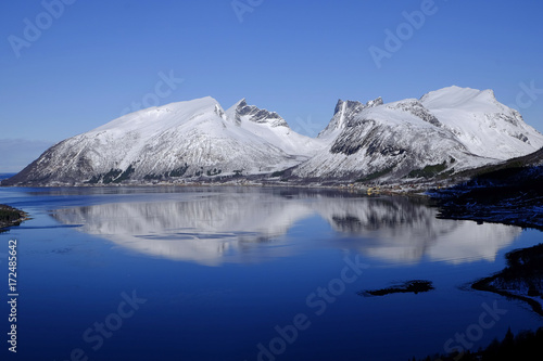 View on the fjord of Senja, Norway, Scandinavia, Europe