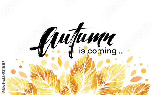 Watercolor painted autumn leaves banner. Fall background design. Vector illustration
