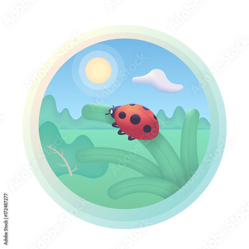 Red ladybug on a blade of grass