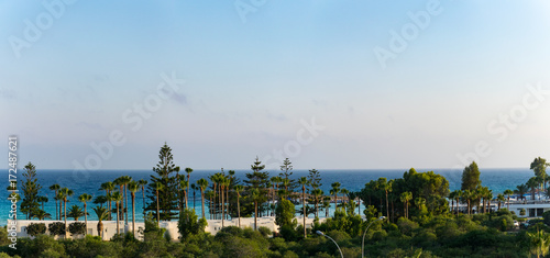 A view of a azzure water and Nissi beach in Aiya Napa, Cyprus photo
