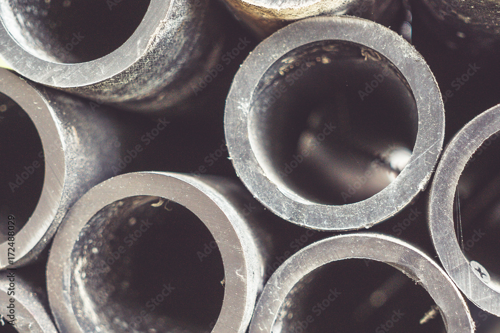 Grey polypropylene and plastic pipes