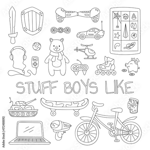 Stuff boys like. Set of hand drawn elements