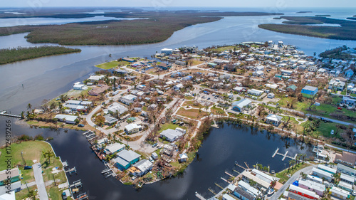 Aerial images of post hurricane Irma damage over Goodland, Florida. A small fishing village on the southwest coast near Naples