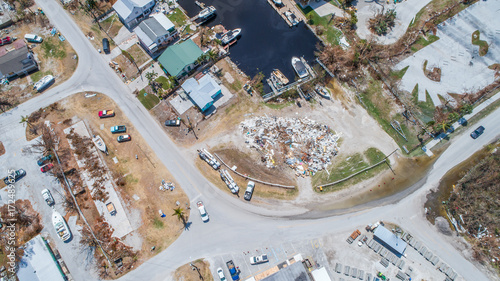 Aerial images of post hurricane Irma damage over Goodland, Florida. A small fishing village on the southwest coast near Naples