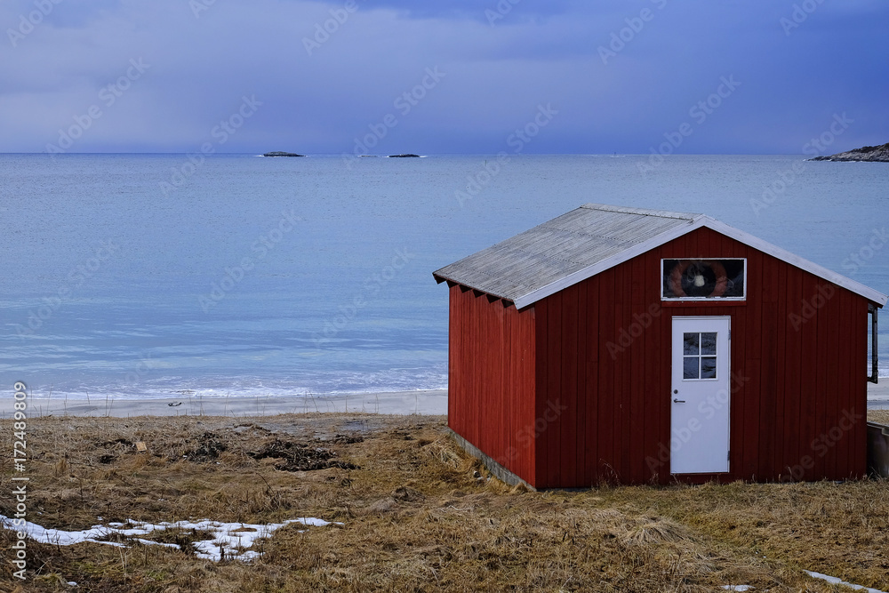 Small house at the coast of Senja, Norway, Scandinavia, Europe Small house at the coast of Senja, Norway, Scandinavia, Europe