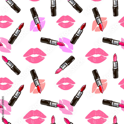 lipsticks and kiss background pattern
