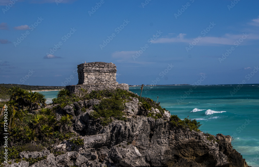Mayan Ruins at Tulum Mexico Tower Over the Ocean