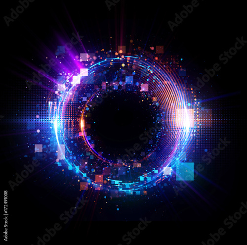 Abstract background. luminous swirling. Elegant glowing circle. Big data cloud. Light ring..Sparking particle. Space tunnel. Colorful ellipse. Glint sphere. Bright border. Magic portal. Energy ball. photo