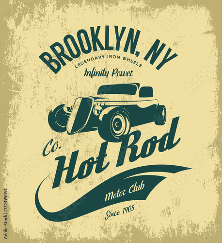 Plakat Vintage hot rod logo koncepcja na białym tle na tle oliwek