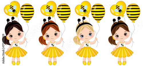 Vector Cute Little Girls with Various Hair Colors