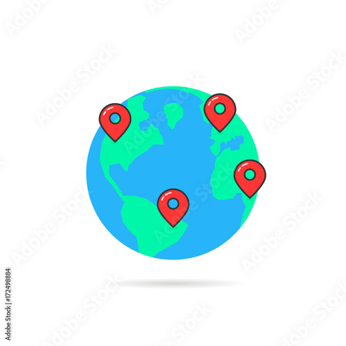 earth globus with map pins