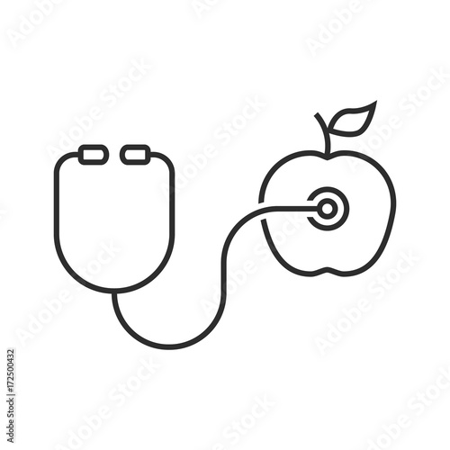 thin line stethoscope and apple
