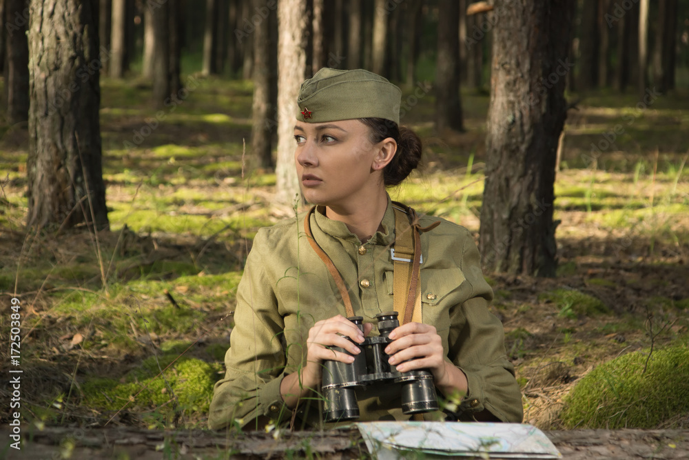 Fototapeta premium Woman in uniform of the Red Army of the Second World War.