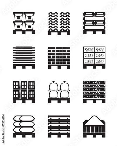 Pallets with different building materials - vector illustration