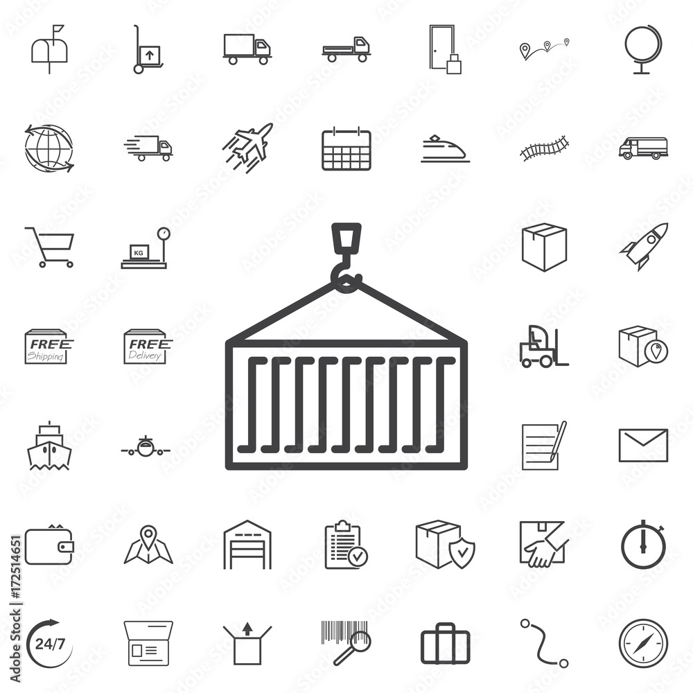 Container line icon logistics transportation parcel shipping delivery ...