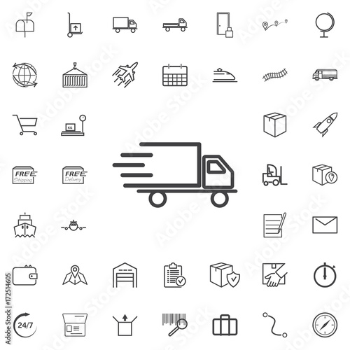 Fast shipping delivery truck line icon logistics transportation parcel shipping delivery icons set Flat isolated on the white background. Vector illustration.Trendy style for graphic design logo