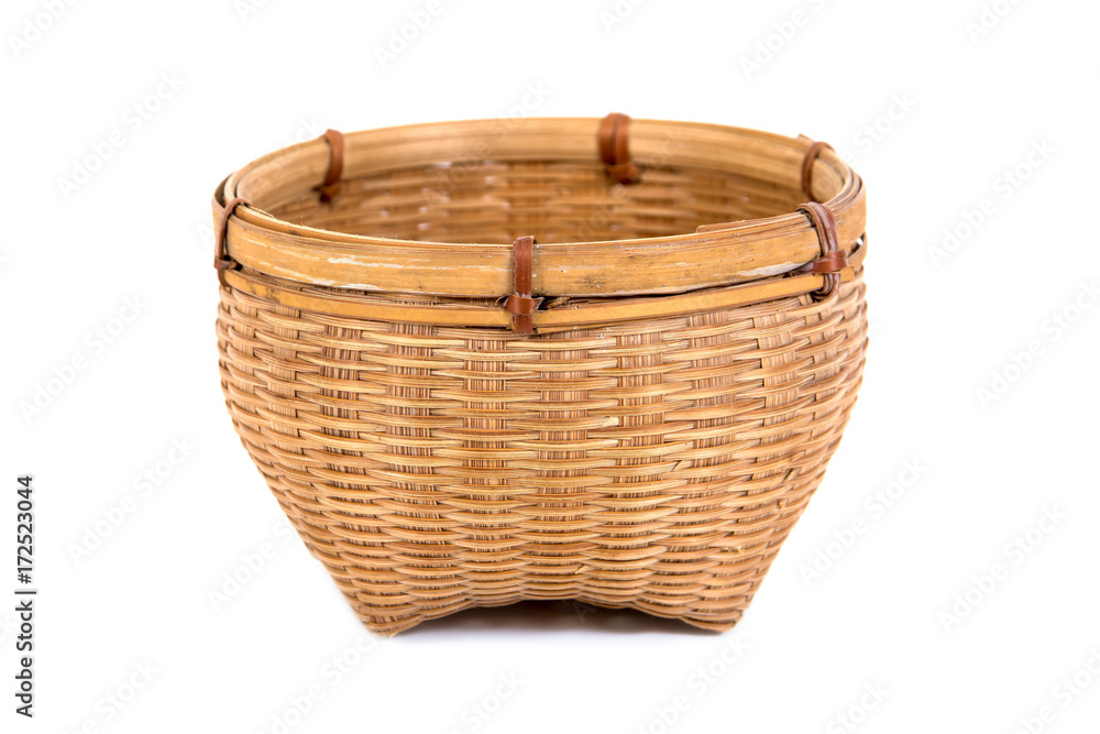 Bamboo basket isolated on white background.Woven bamboo basket isolated