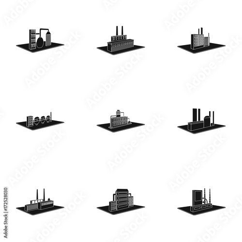 Processing factory,metallurgical plant and other production. Factory and industry set collection icons in black style isometric vector symbol stock illustration web.