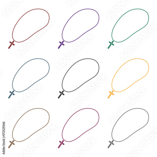 Golden christian rosary icon in black style isolated on white background. Jewelry and accessories symbol stock vector illustration.