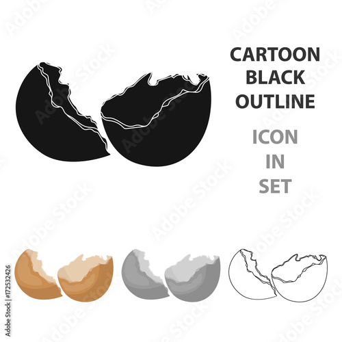 Broken eggshell icon in cartoon style isolated on white background. Trash and garbage symbol stock vector illustration.