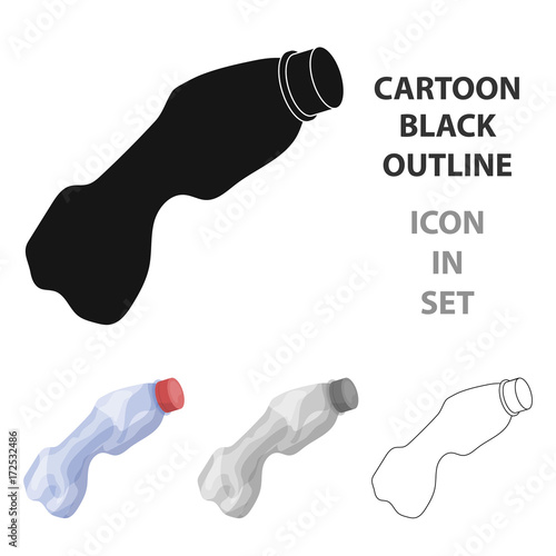 Crumpled plastic bottle icon in cartoon style isolated on white background. Trash and garbage symbol stock vector illustration.