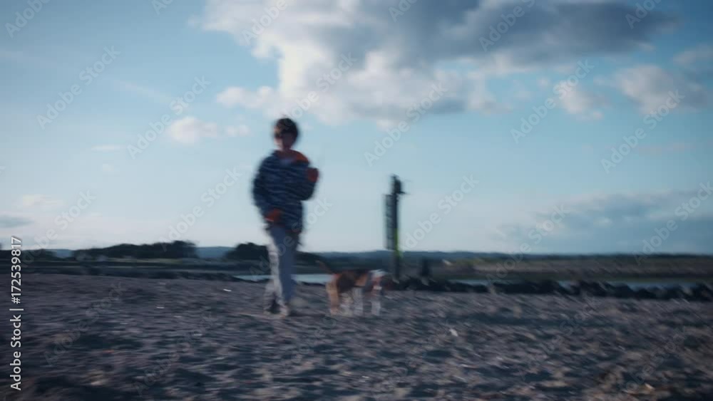 4K Outdoor Seaside Child and Dog Playing on Beach 4K Outdoor Seaside Child and Dog Playing on Beach