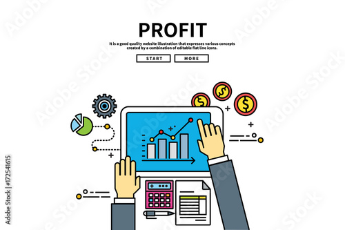 Flat line vector editable graphic illustration, business finance concept, profit