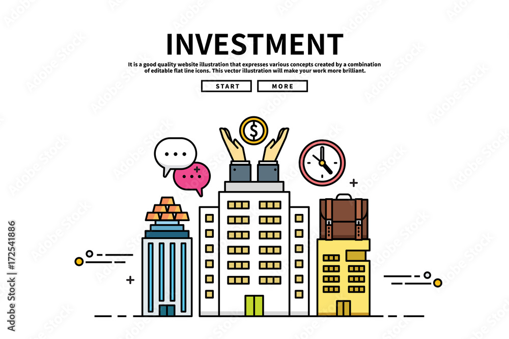 Fototapeta premium Flat line vector editable graphic illustration, business finance concept, investment