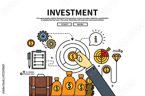 Flat line vector editable graphic illustration, business finance concept, investment
