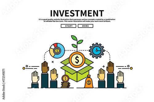 Flat line vector editable graphic illustration, business finance concept, investment