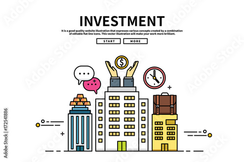 Flat line vector editable graphic illustration, business finance concept, investment
