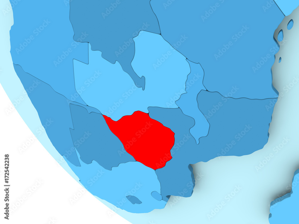 Fototapeta premium Zimbabwe on blue political globe