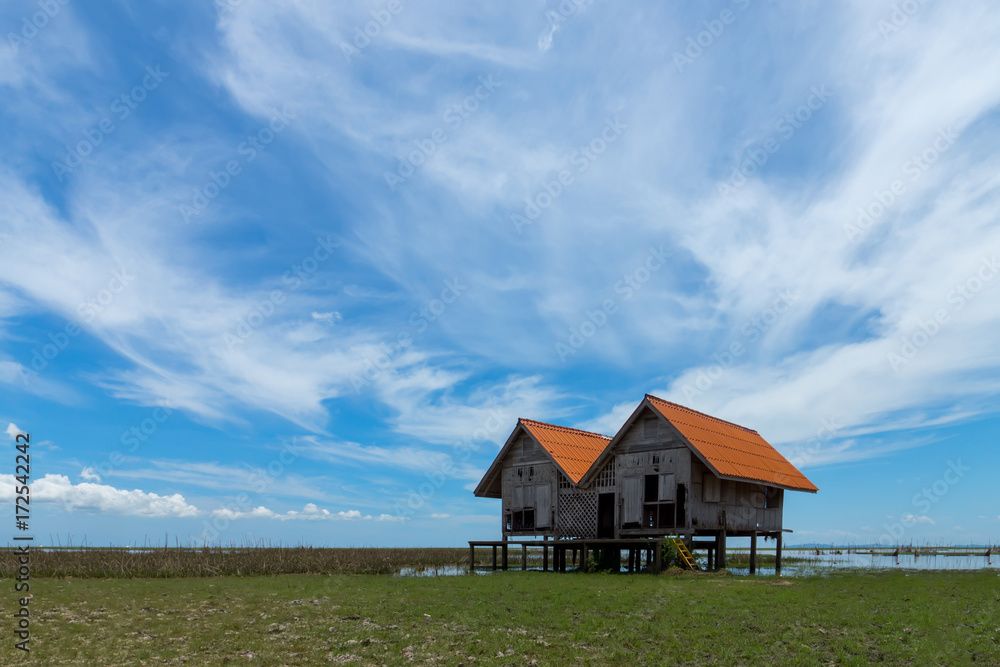 Abandoned house in a secluded area on the lake.