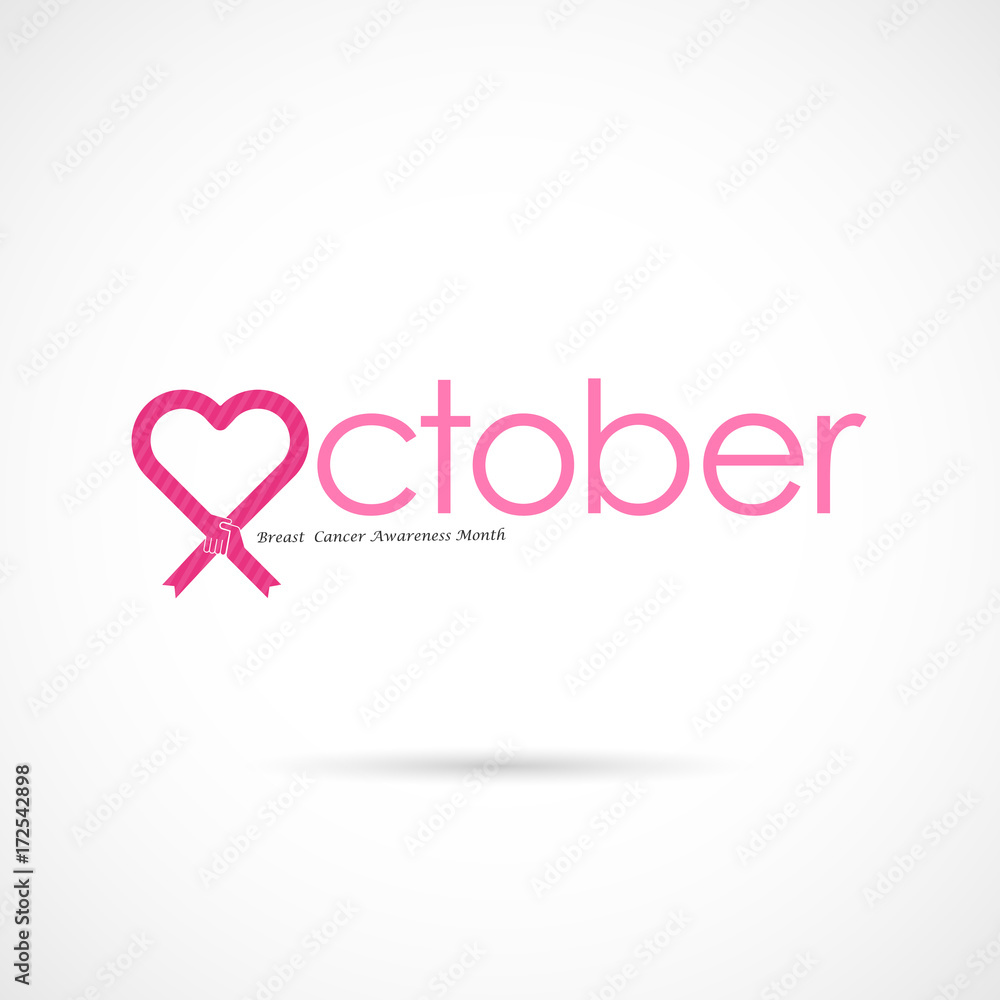 Pink heart ribbon sign.Breast Cancer October Awareness Month Campaign Background.Women health vector design.