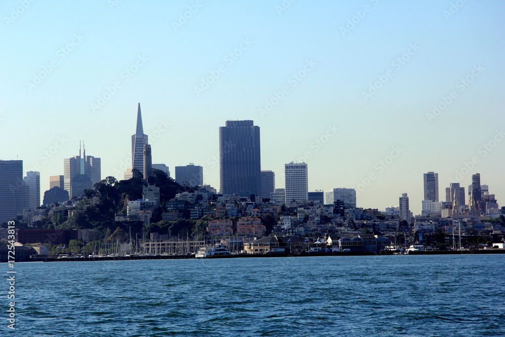 Fototapeta premium panorama of San Francisco and Bay Bridge taken from Treasure Island