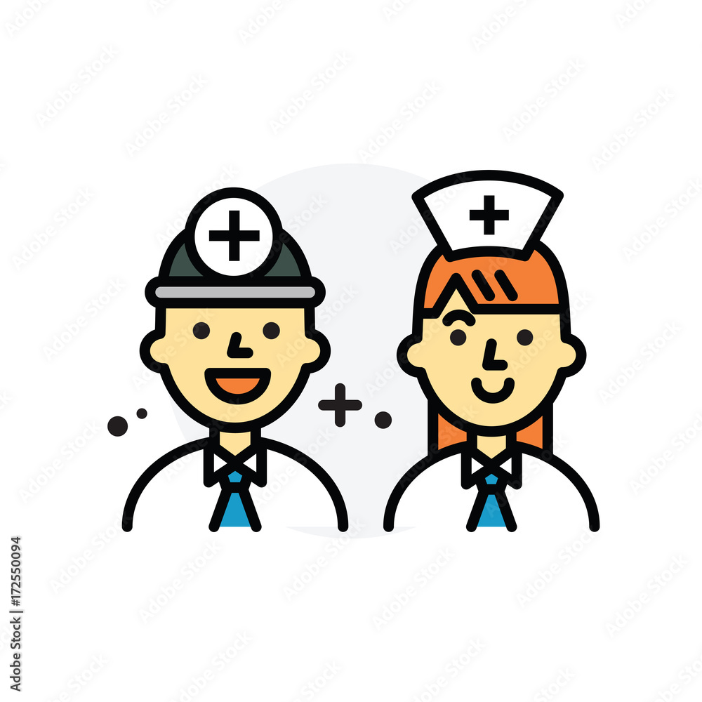 Doctor and nurse concept Isolated Line Vector Illustration editable Icon Doctor and nurse concept Isolated Line Vector Illustration editable Icon