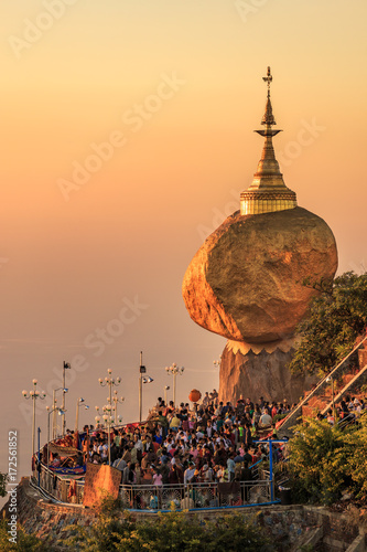 Mon State, Myanmar : Kyaiktiyo pagoda golden rock landmark of Myanmar well-known Buddhist pilgrimage site in Mon State Myanmar style. They are public domain or treasure of Buddhism photo