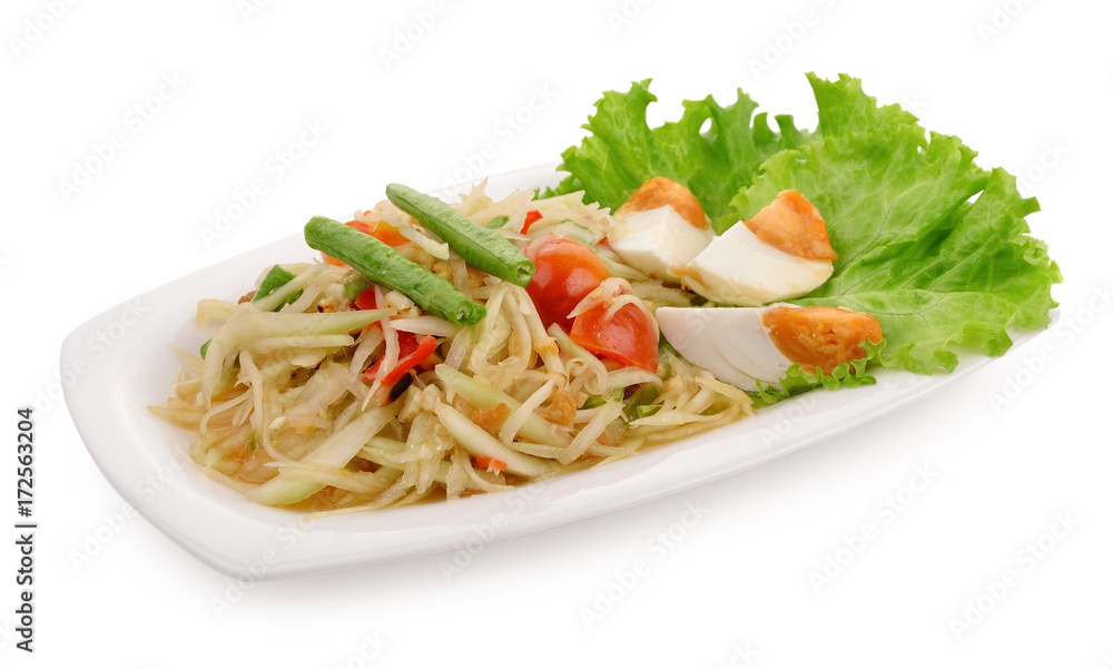 papaya Salad(Som Tum Thai) on white background papaya Salad(Som Tum Thai) on white background