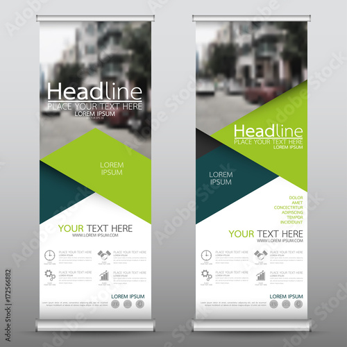 Roll up business banner design vertical template vector, cover presentation abstract geometric background, modern publication display and flag-banner, layout in rectangle size.