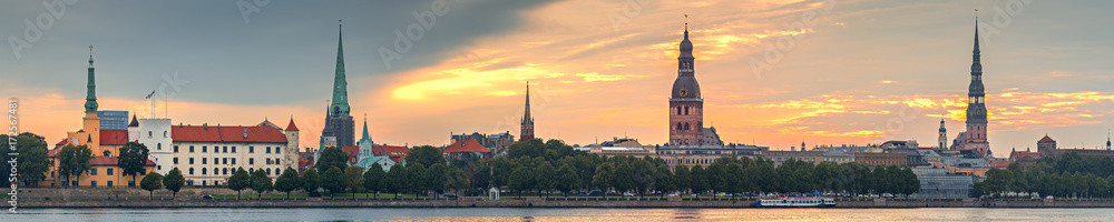 Panoramic view on old Riga city. Riga is the capital of Latvia and famous Baltic city widely known among tourists due to its unique medieval and Gothic architecture
