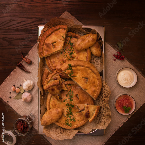 Different pies from meat an...