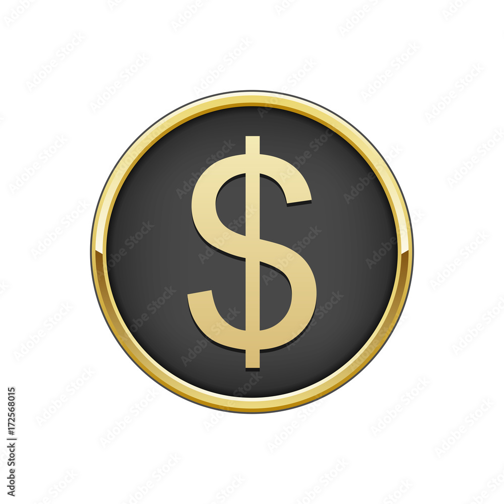 Gold black round badge with US dollar sign
Gold black round badge with US dollar sign