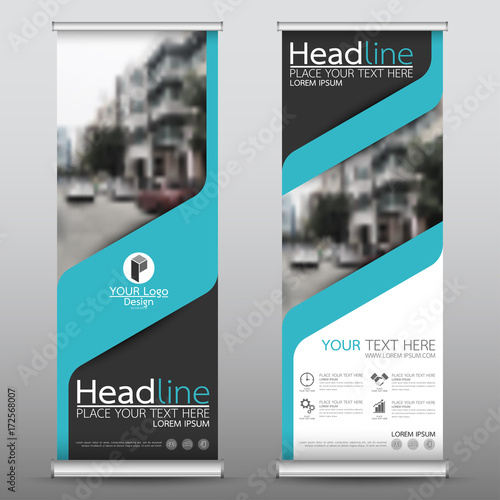 Roll up business banner design vertical template vector, cover presentation abstract geometric background, modern publication display and flag-banner, layout in rectangle size.