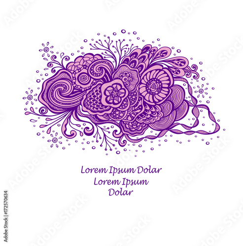 Template with abstract marine flowers bouquet in lilac on white for decoration  package of perfume cosmetic shampoo soap or for advertising hygiene products purity  freshness 